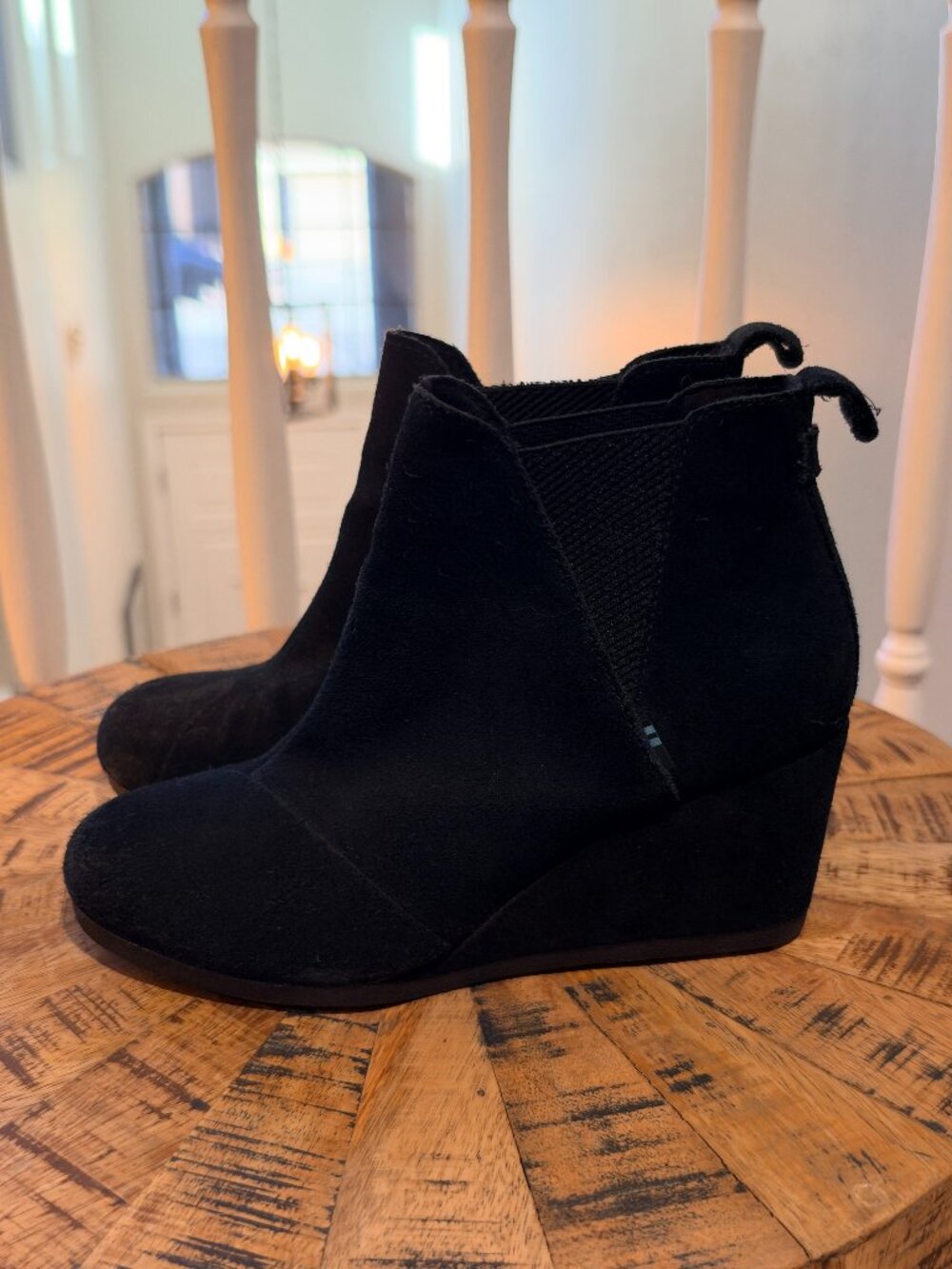 TOMS Black Suede Chelsea Wedge Ankle Boots Size 6